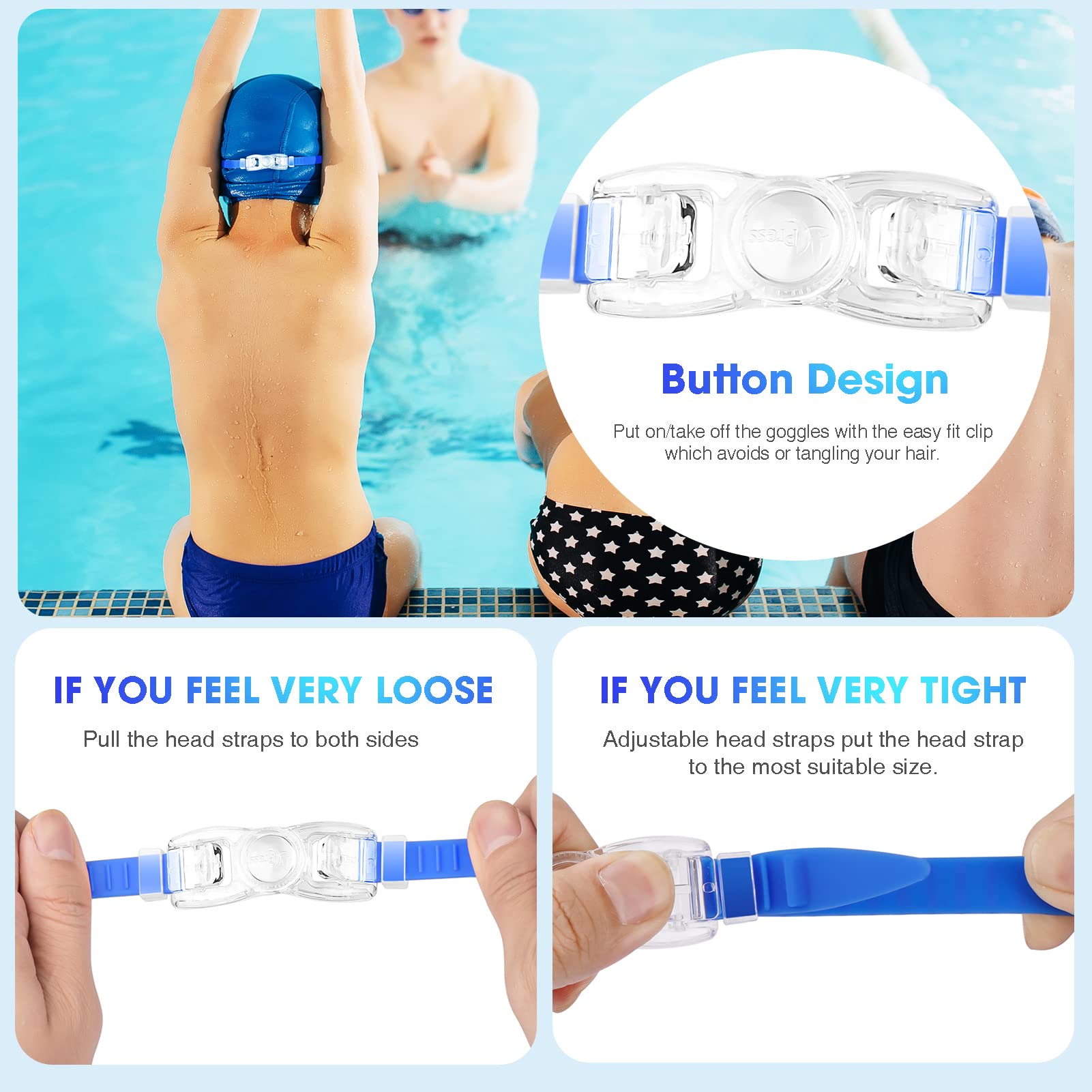 Mambaout Kids Swim Goggles For Age 6-12, 2-Pack Frameless Kids Goggles For Swimming, Anti-Fog, Waterproof, Boys & Girls