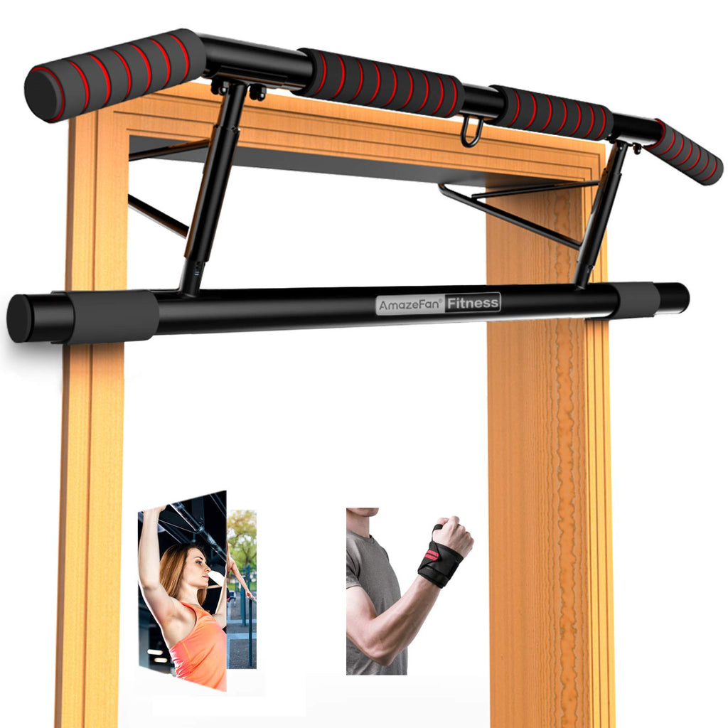 Amazefan Pull Up Bar Doorway With Ergonomic Grip - Fitness Chin-Up Frame For Home Gym Exercise - 2 Professional Quality Wrist St