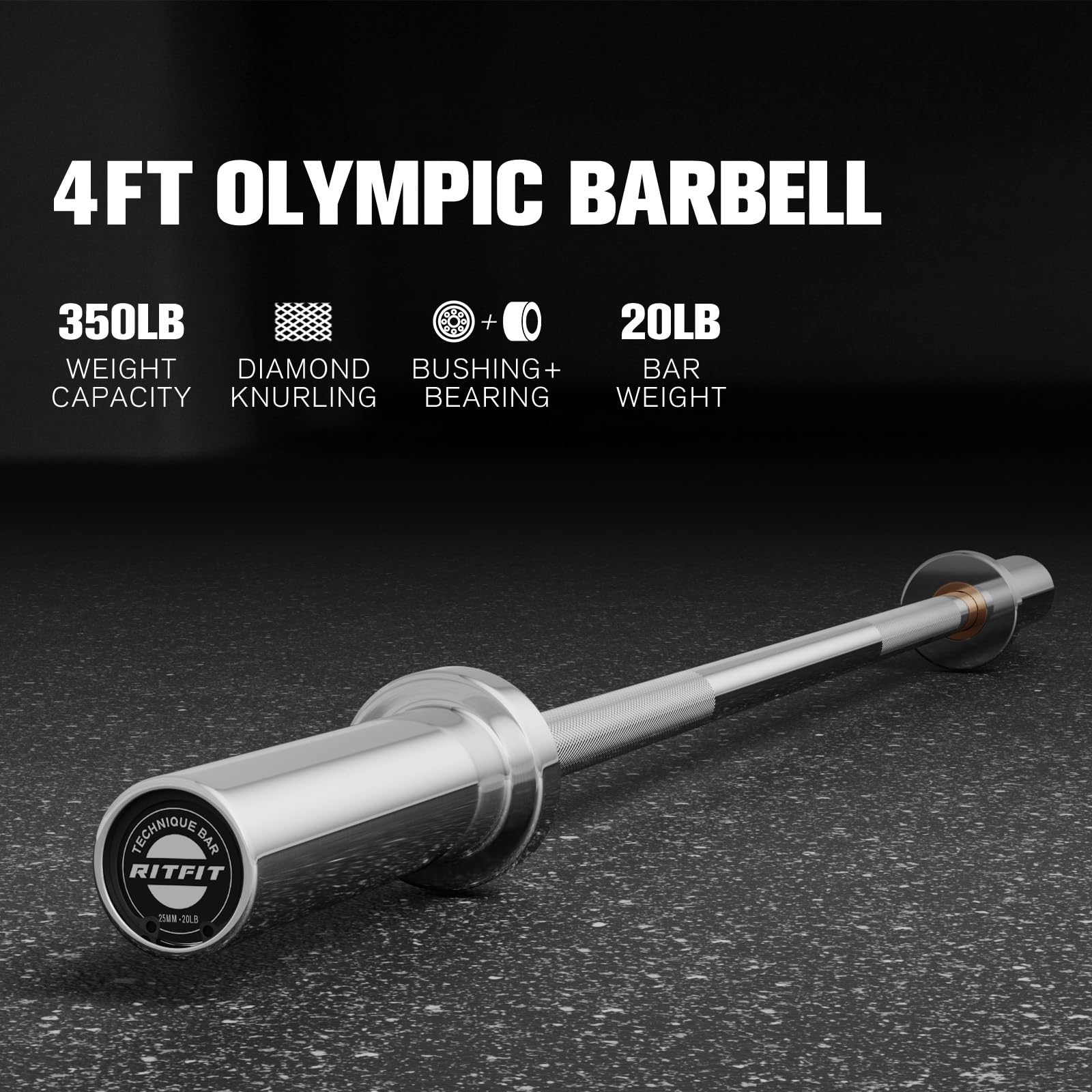 Ritfit Olympic Barbell 4Ft, 2-Inch Weightlifting Bar For Strength Training And Home Gym