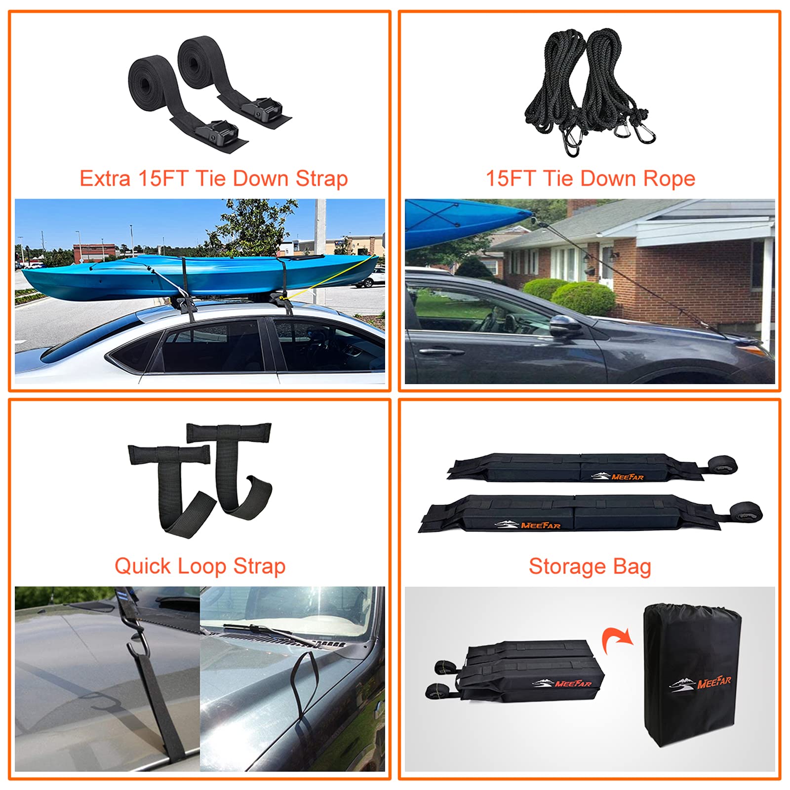 Meefar Universal Car Soft Roof Rack Pads Luggage Carrier System For Kayak Surfboard Sup Canoe Include 2 Heavy Duty Tie Down Stra