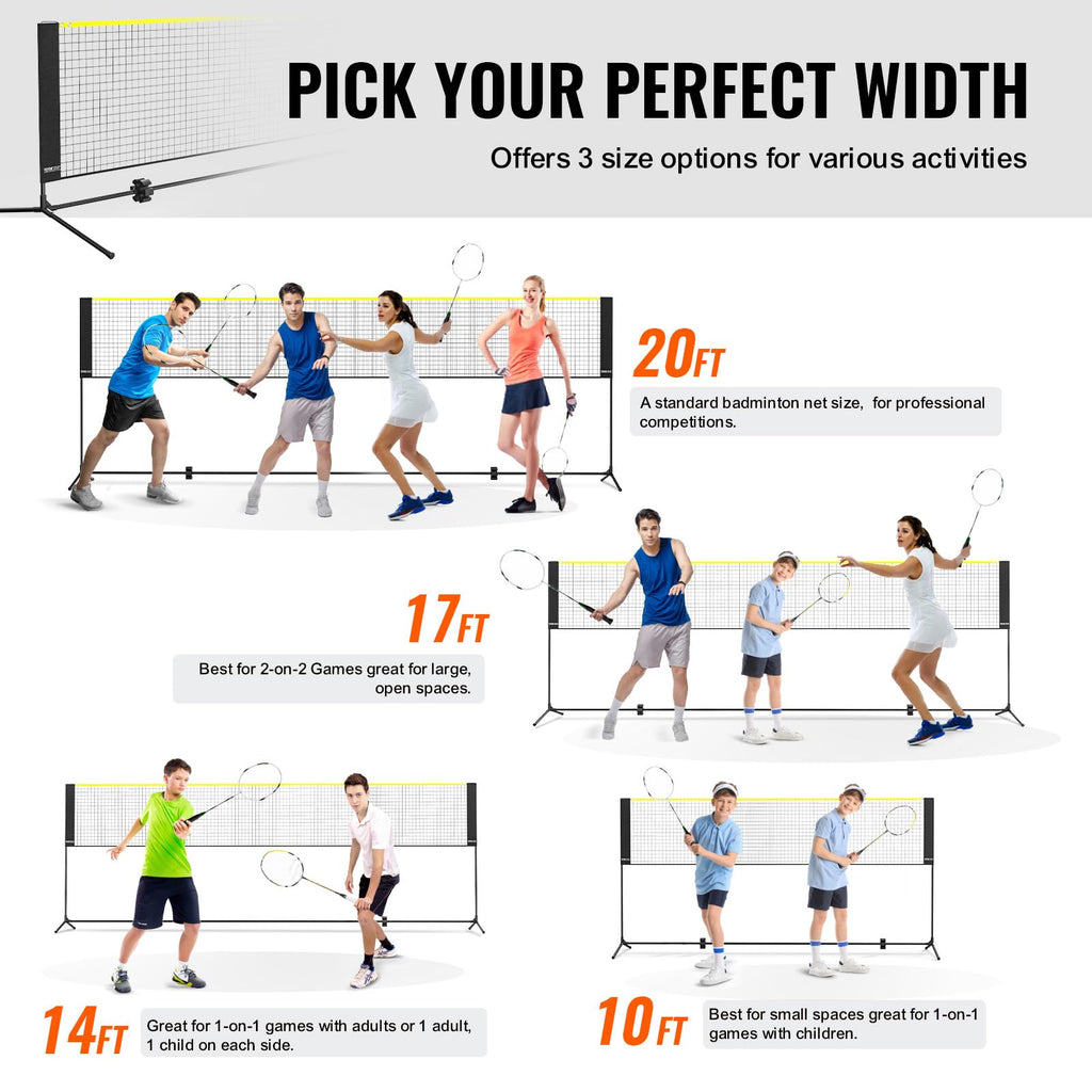 Vevor Badminton Net, Height Adjustable Volleyball Net, 17Ft Wide Foldable Pickleball Net, Portable Easy Setup Tennis Net Set Wit