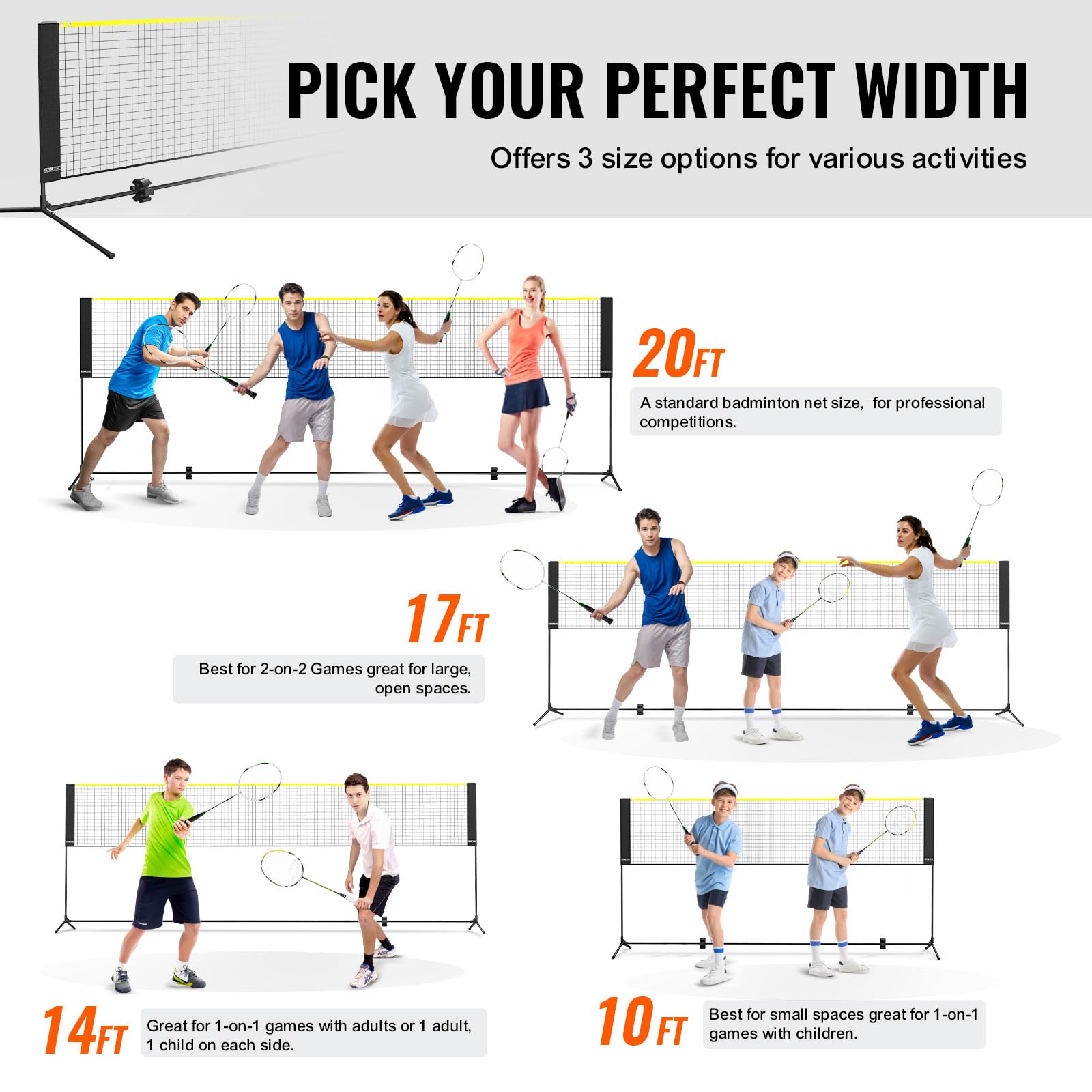 Vevor Badminton Net, Height Adjustable Volleyball Net, 17Ft Wide Foldable Pickleball Net, Portable Easy Setup Tennis Net Set Wit