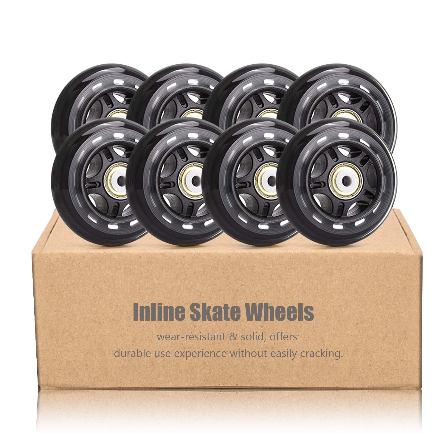 Tobwolf 8 Pack 64Mm 82A Indoor Inline Skate Replacement Wheels, Indoor Skating Wheels With Abec-7 Bearings, Luggage Wheels, Trai