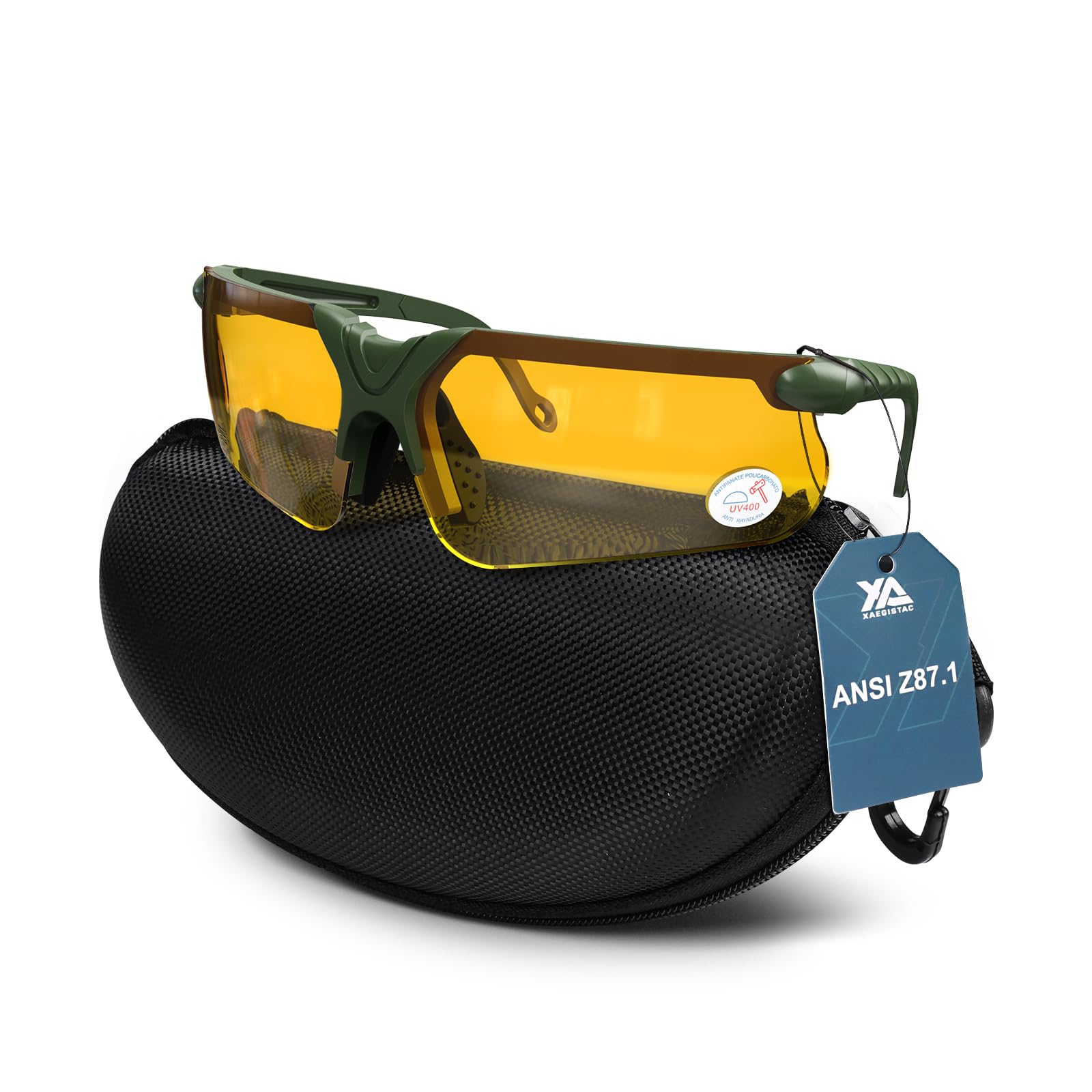 Xaegistac Shooting Glasses With Case Anti Fog Hunting Safety Glasses For Men Women (Yellow Lens-Green Frame)