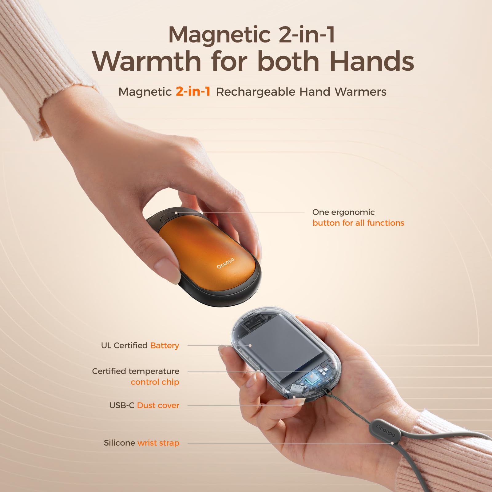 Ocoopa ???????? ???????????????? Rechargeable Hand Warmers, Electric ????????????-?????????? Handwarmers, Ul Certified, 3 Heat S