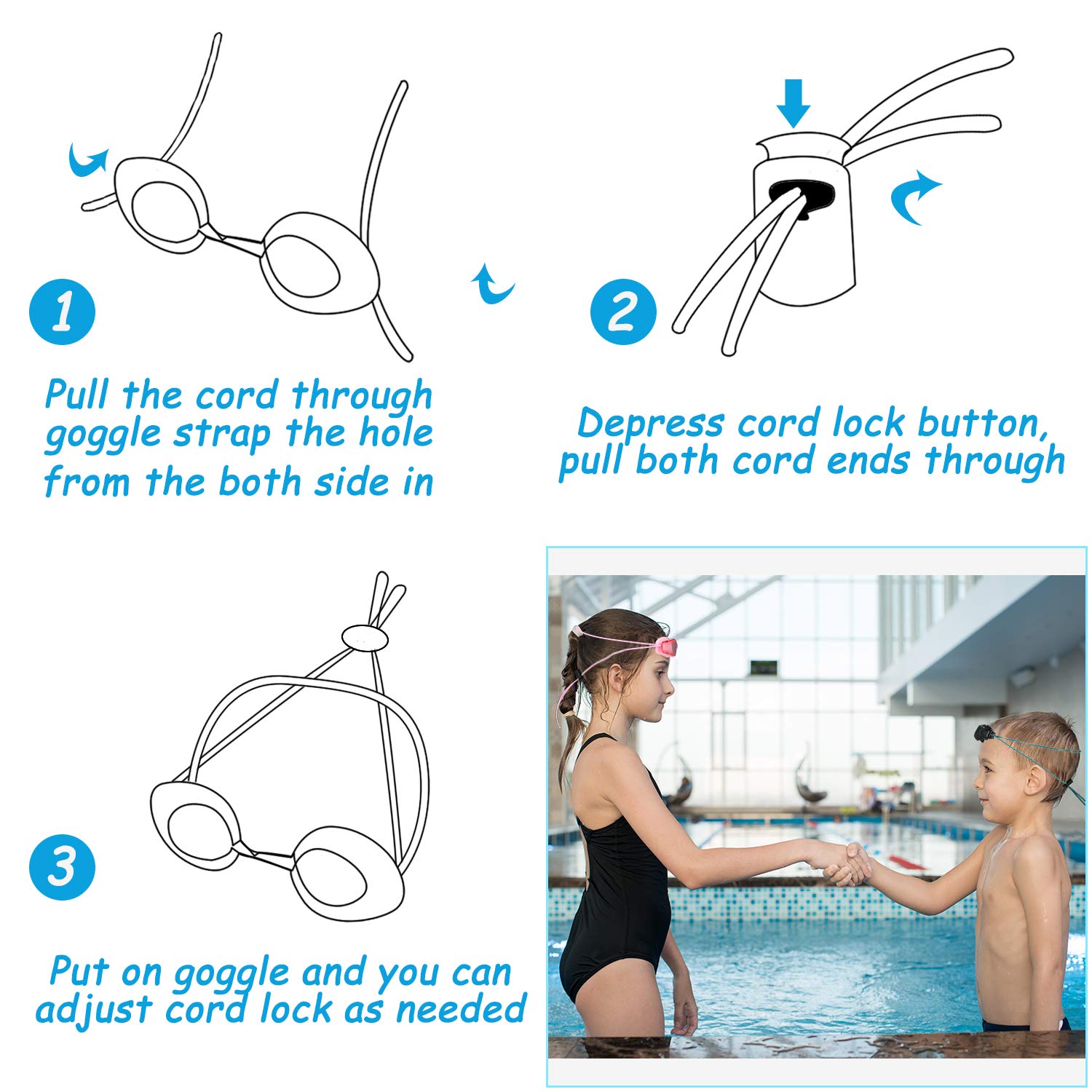 Frienda 12 Sets Bungee Cord Strap Kit, Includes Adjustable Replacement Swimming Goggle Strap Goggle Bungee Strap With Cord Lock