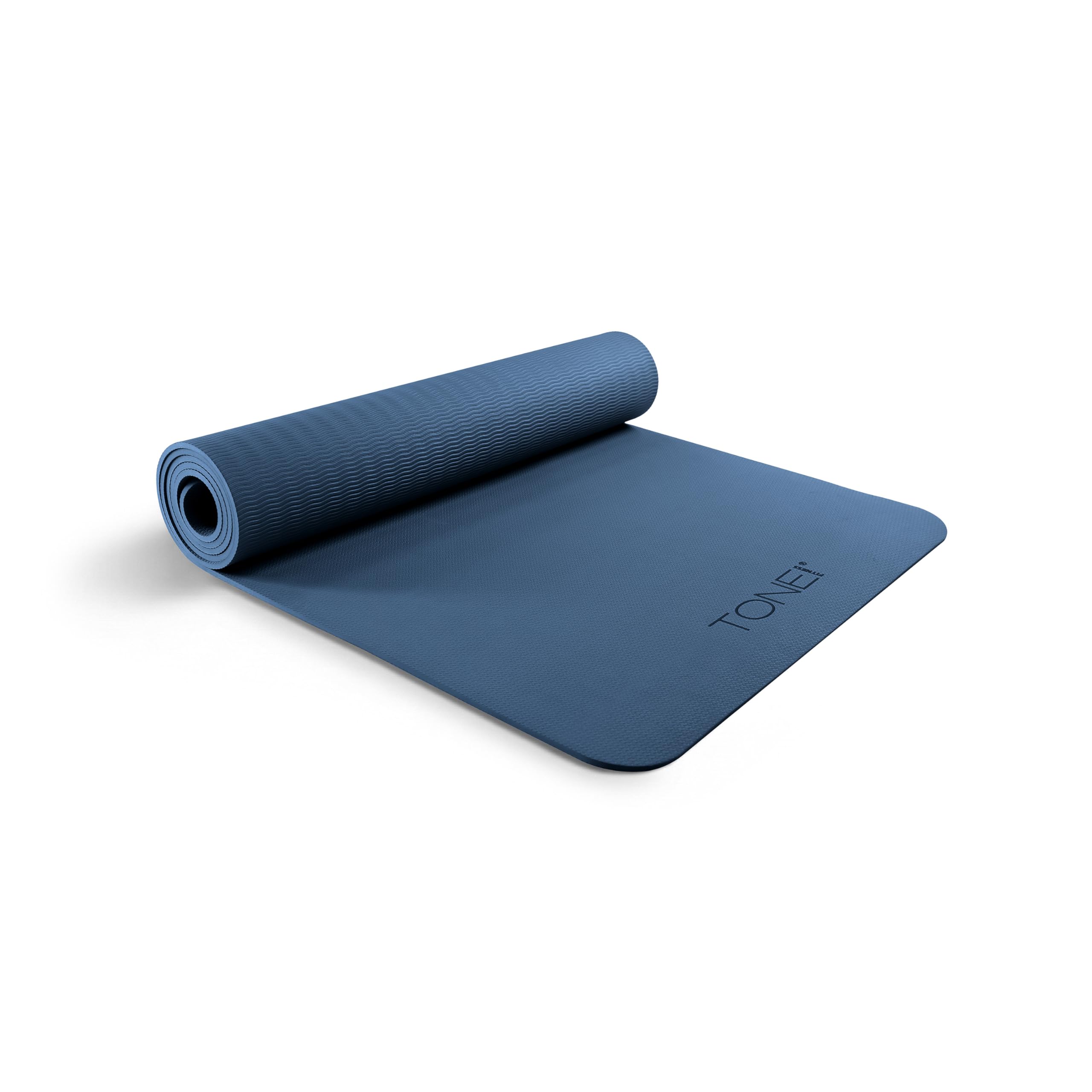 TONE Fitness Yoga Mat 1/4 Thick Non Slip Exercise & Pilates Mat for Home Workouts with Carrying Strap | V Pattern | Blue