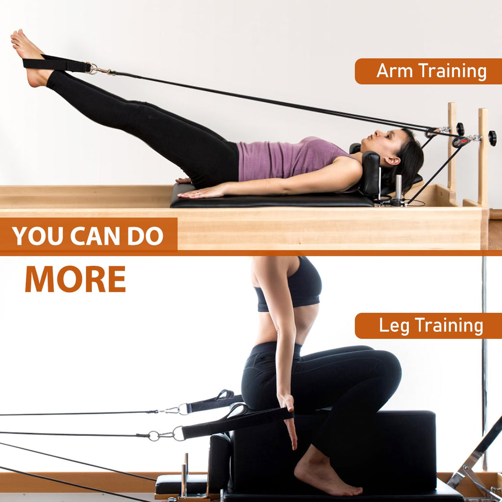 Tobwolf 2Pcs Pilates Double Loop Straps For Reformer, Feet Fitness Equipment Straps, Double Padded D-Ring Loops, Yoga Double Loo
