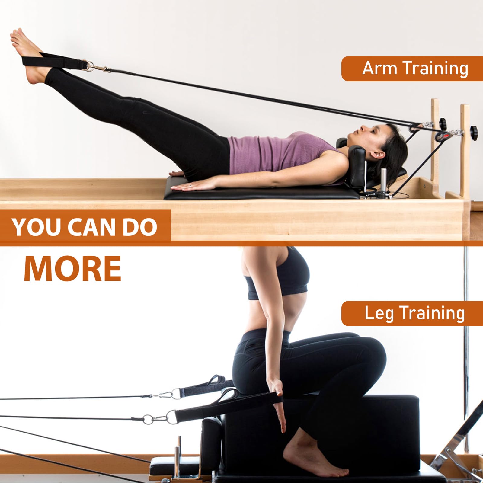 Tobwolf 2Pcs Pilates Double Loop Straps For Reformer, Feet Fitness Equipment Straps, Double Padded D-Ring Loops, Yoga Double Loo