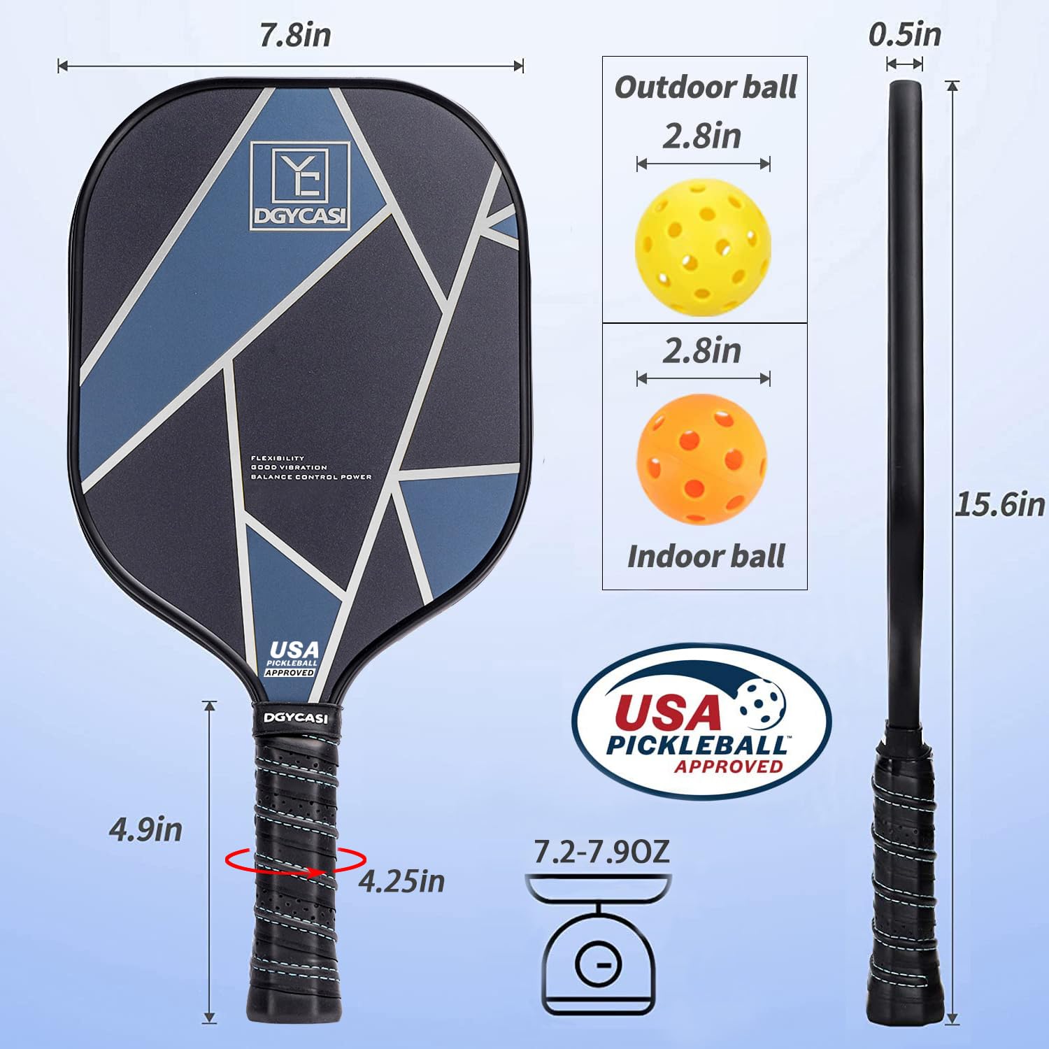 Yc Dgycasi Graphite Pickleball Paddles Set Of 2, 2023 Usapa Approved, Carbon Fiber Surface (Chs), Polypropylene Honeycomb Core,