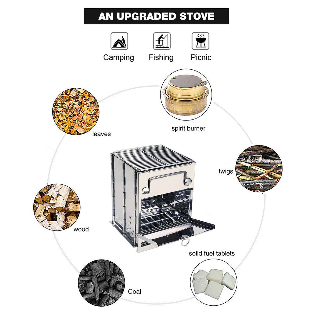 Redcamp Portable Wood Burning Camp Stove, Large Folding Rocket Stove For Hiking Camping Picnic Bbq
