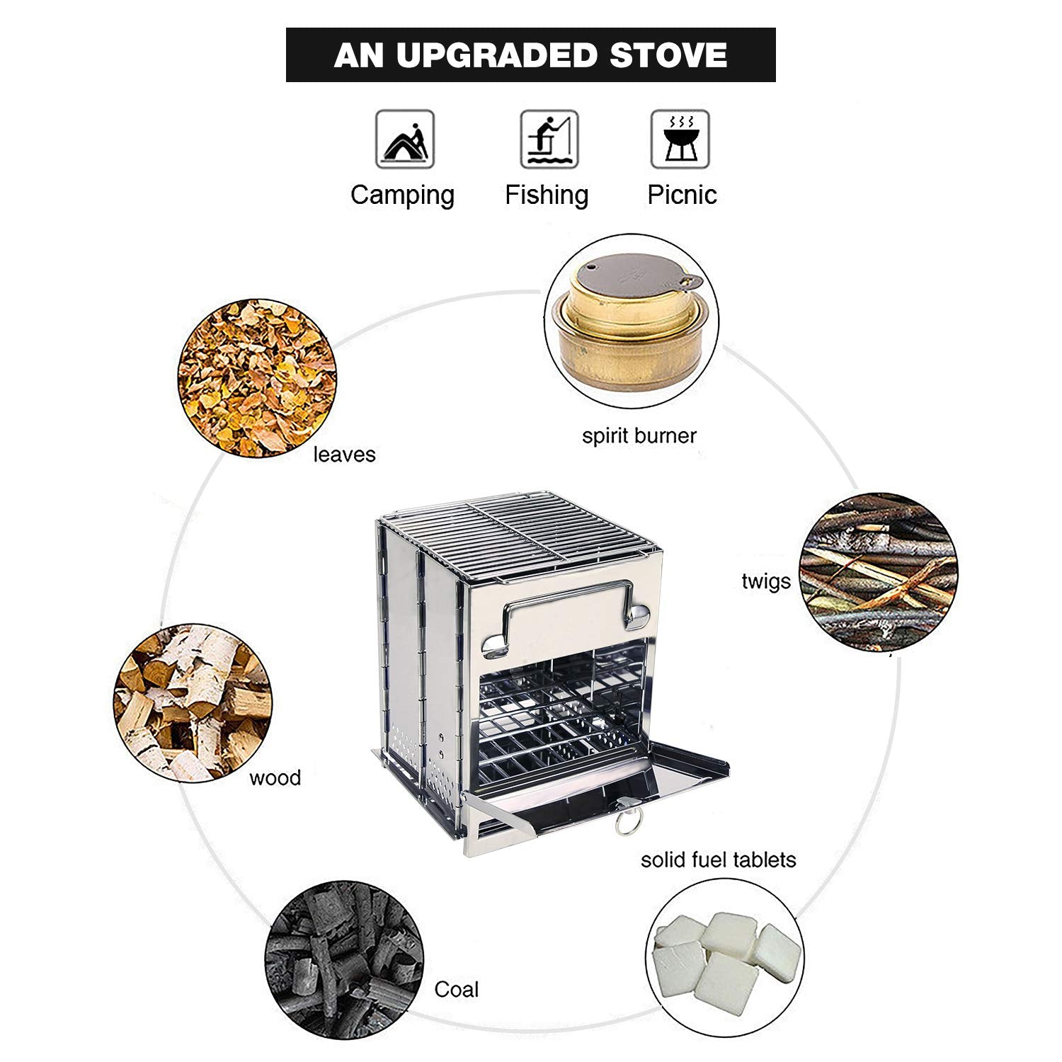 Redcamp Portable Wood Burning Camp Stove, Large Folding Rocket Stove For Hiking Camping Picnic Bbq