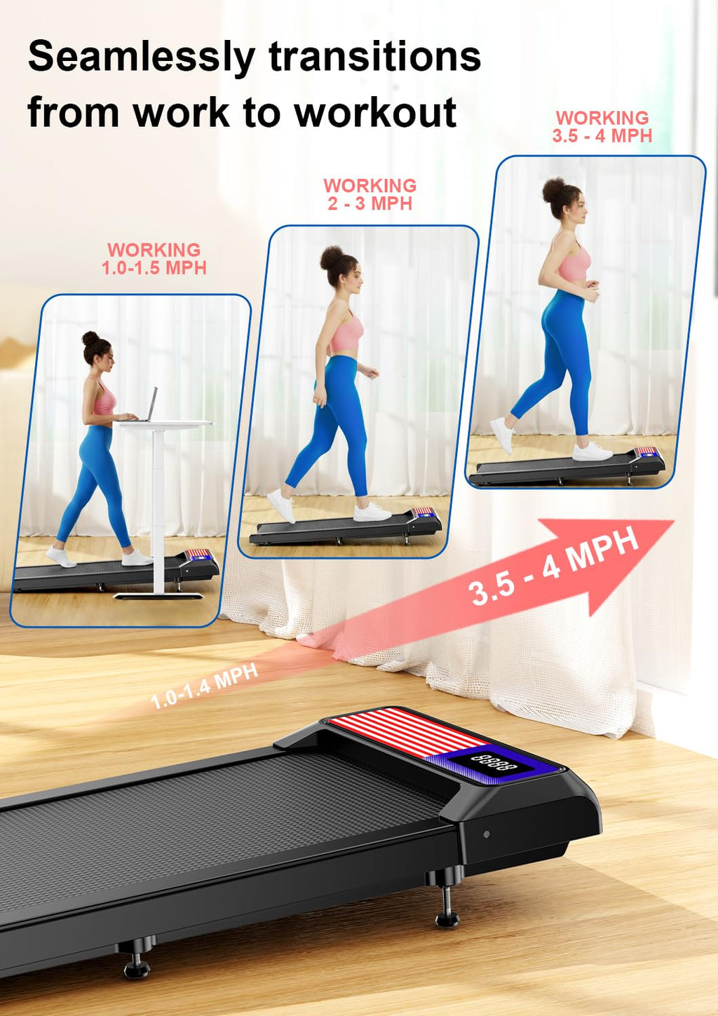2.5HP Walking Treadmill Pad Incline, Under Desk Treadmill with Remote, 3 in 1 Low Noise Small Walking Mini Pad with Led Screen,