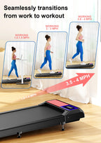 2.5HP Walking Treadmill Pad Incline, Under Desk Treadmill with Remote, 3 in 1 Low Noise Small Walking Mini Pad with Led Screen,