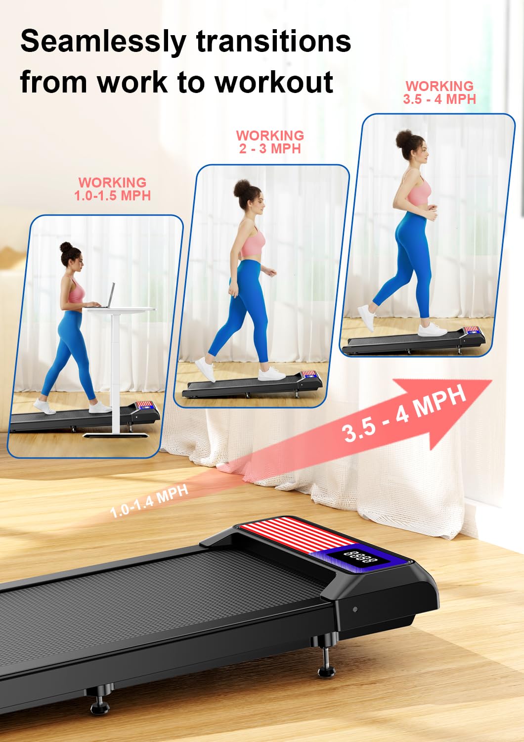 2.5HP Walking Treadmill Pad Incline, Under Desk Treadmill with Remote, 3 in 1 Low Noise Small Walking Mini Pad with Led Screen,