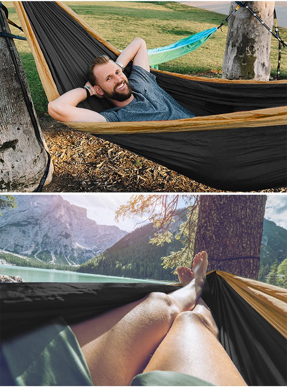 Camping Hammock Double & Single Portable Hammocks Ultralight Nylon Parachute Hammocks With 2 Tree Straps For Backpacking, Travel
