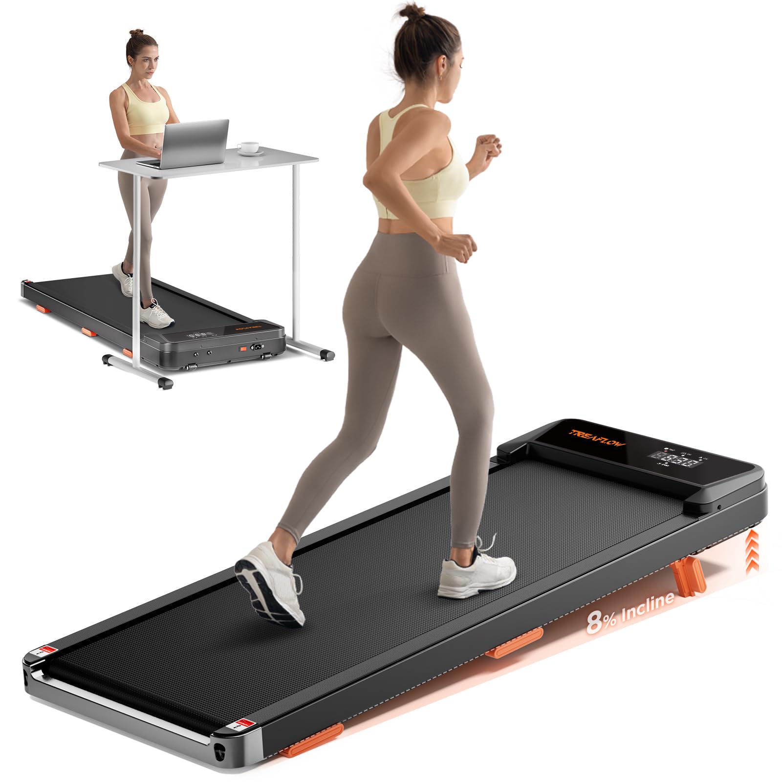 TREAFLOW Walking Pad,Treadmill with Incline for Home, 2.5HP Portable Under Desk Treadmill with 265 Lbs
