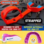 Oral Mart Orange/Blue Strapped Youth Mouth Guard For Kids - Sports Mouthguard With Strap For Football, Ice Hockey, Lacrosse, Tae