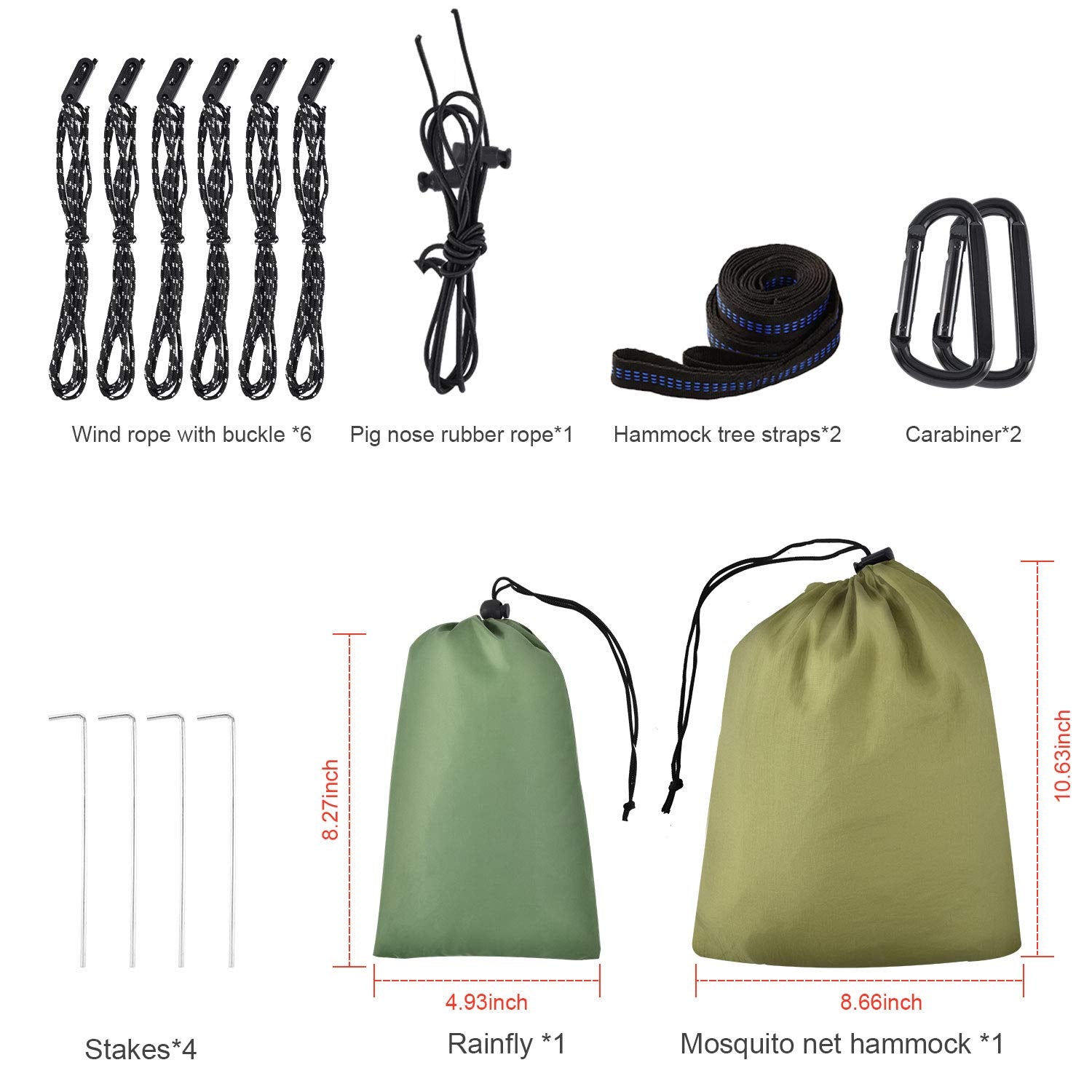 Firiner Camping Hammock With Rain Fly Tarp And Mosquito Net Tent Tree Straps, Portable Single Double Nylon Parachute Hammock Rai