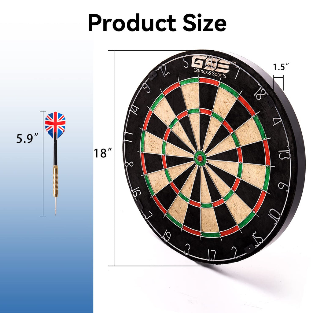 Gse 18'' Dart Board Set, Professional Self-Healing Bristle Dart Board Games Set With Six 17 Grams Steel Tip Darts, Regulation Si