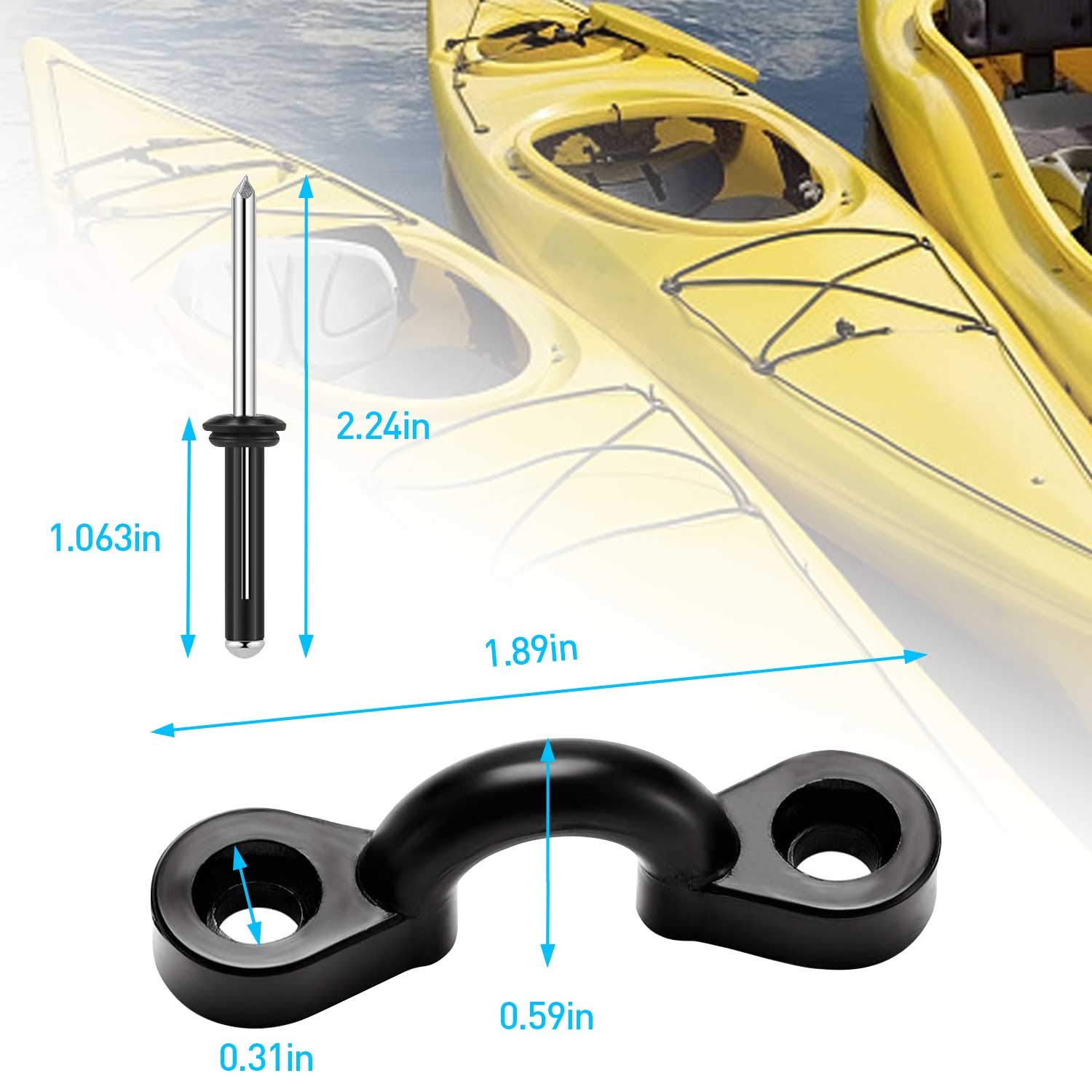 Hlogree Kayak Carry Handle, 4 Pcs Kayak Accessory Canoe Boat Side Mount Carry Handle Rubber Handles Replacement Hardware Kit For