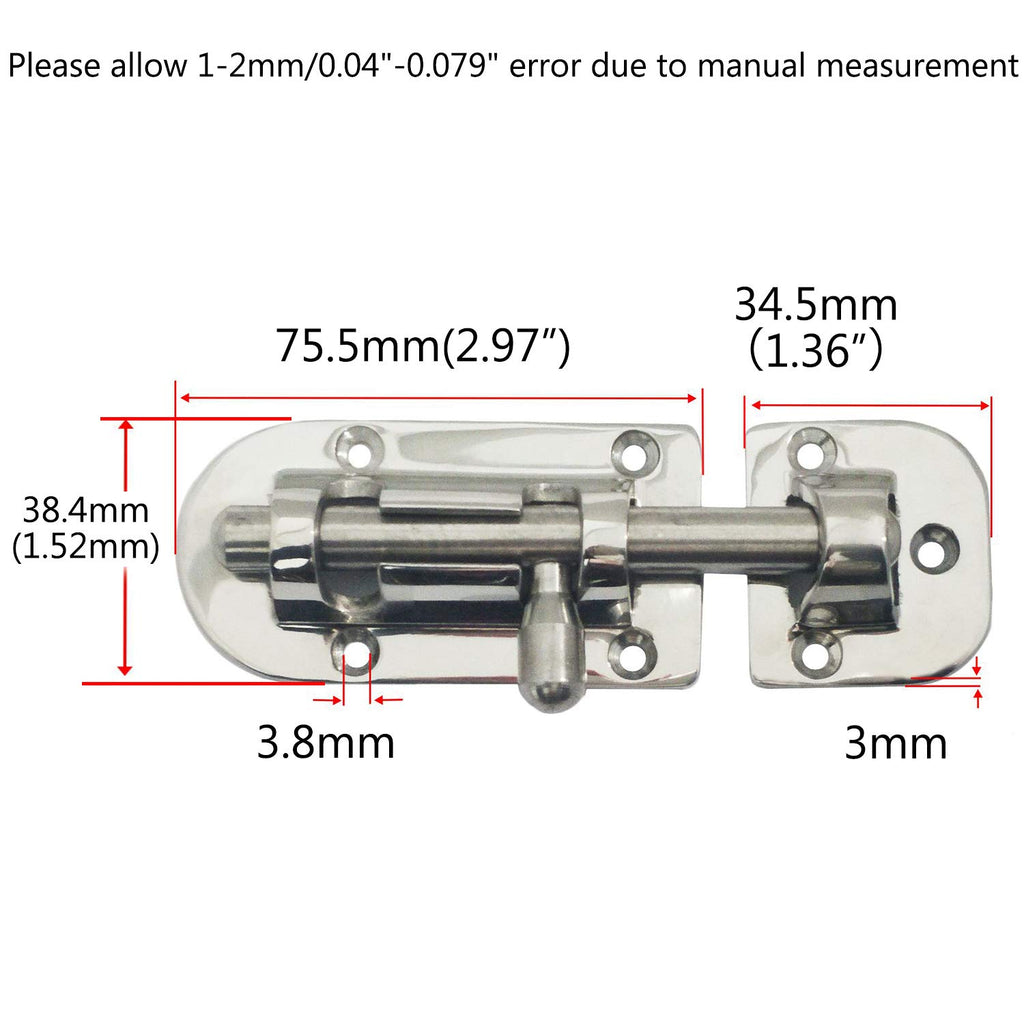 Nrc&Xrc Marine 316 Stainless Steel Heavy Duty 4-1/3'' Long Locker Latch Slide Barrel Bolt For Marine Boat Window/Door/Hatch
