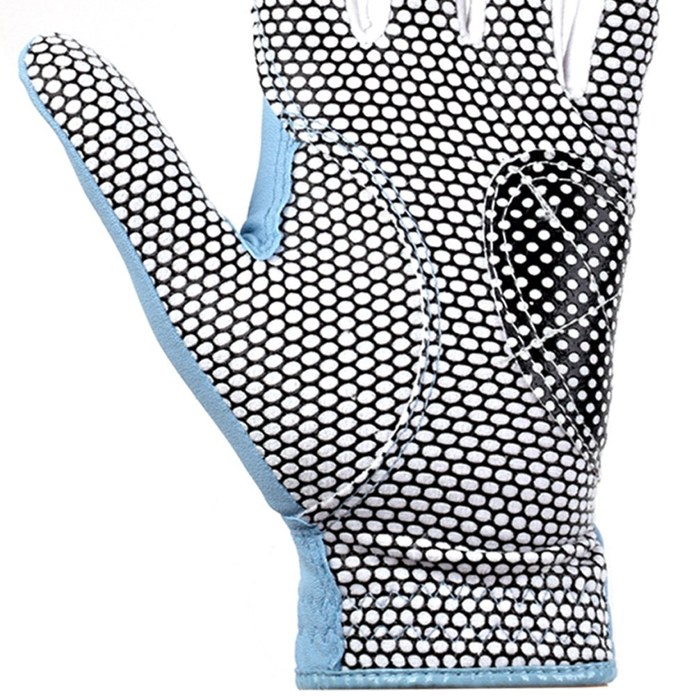 Gh Womens Leather Golf Gloves One Pair - Plain Both Hands (Blue, 20 (M))