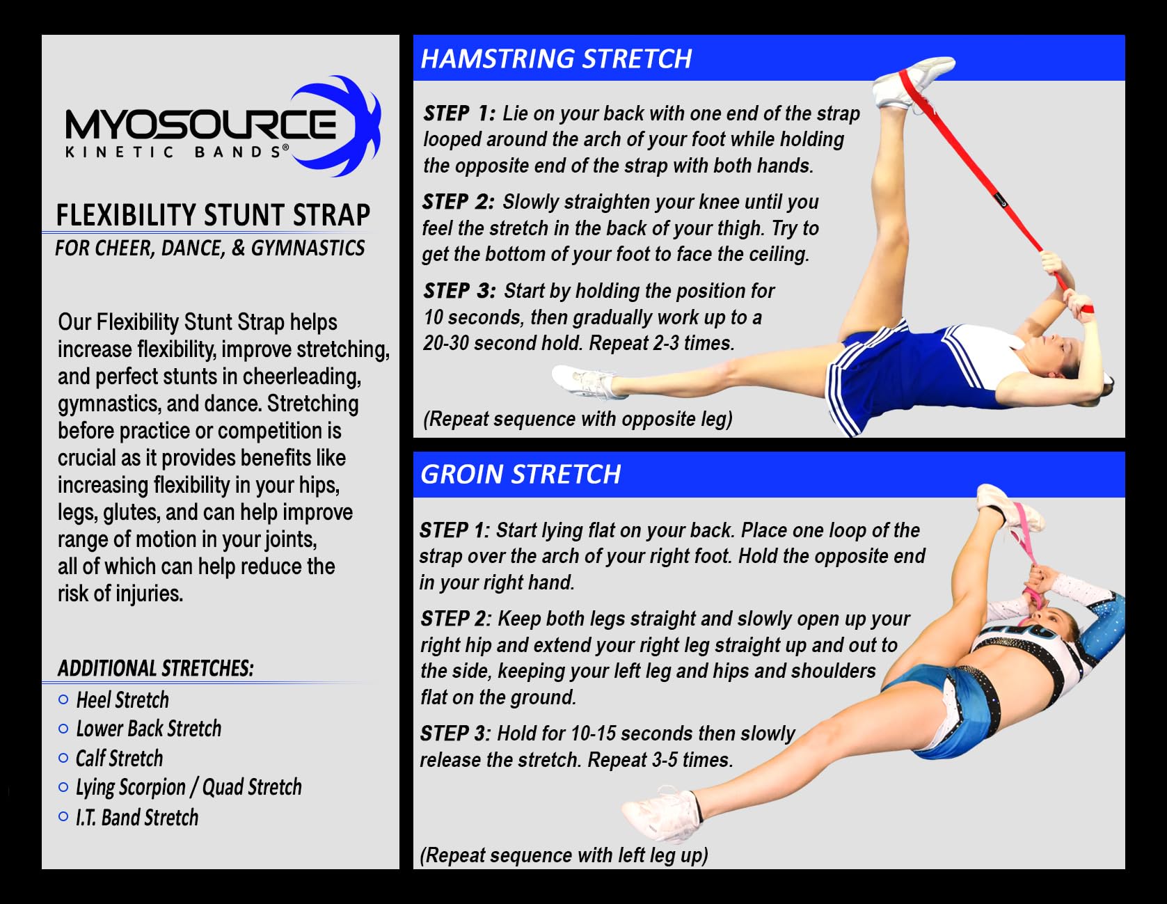 Myosource Kinetic Bands Cheerleading Stunt Strap, Teal