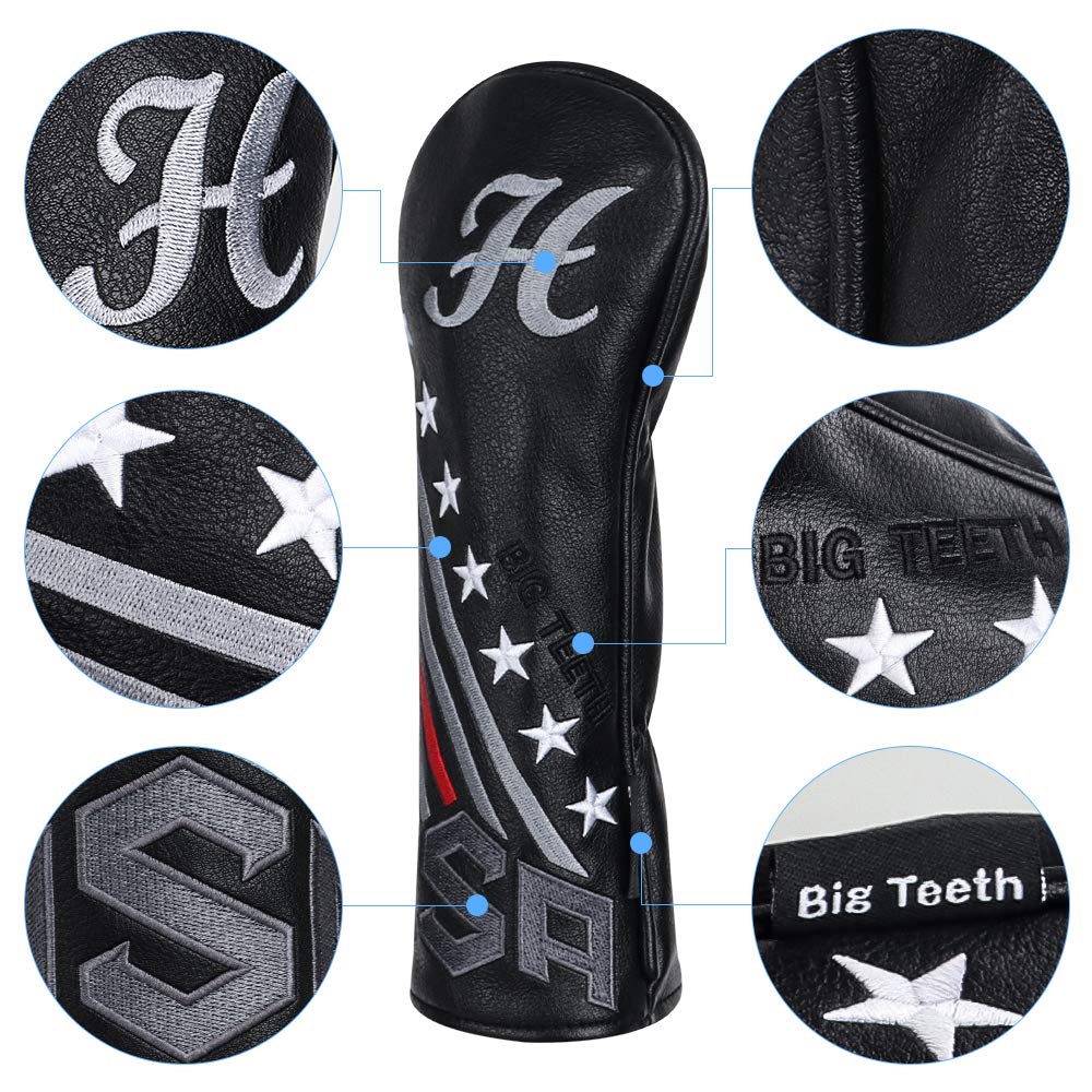 Big Teeth Golf Head Covers Driver Hybrid Fairway Usa Stripe And Star Golf Accessories (Hybrid Cover)