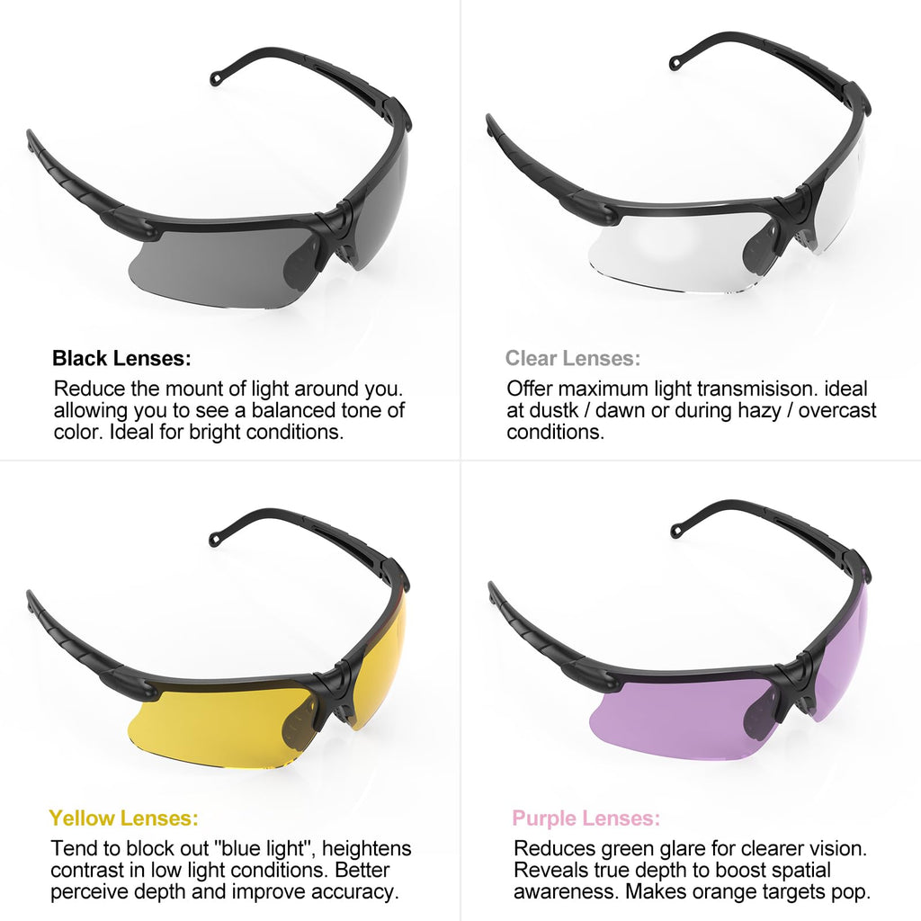 Xaegistac Shooting Glasses With Case Anti Fog Hunting Safety Glasses For Men Women (Purple Lens Black Frame)