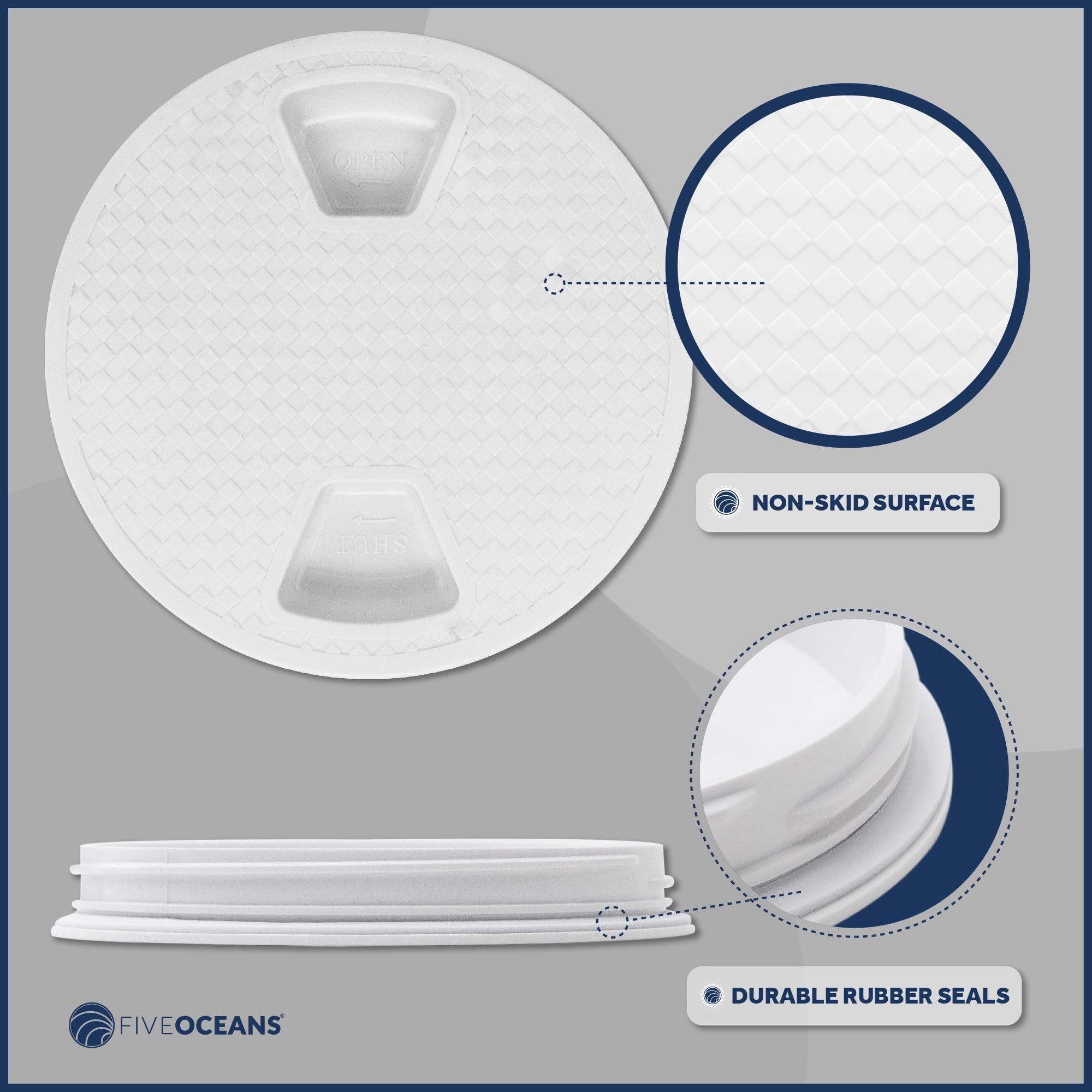 Five Oceans 4'' Boat Hatch, Marine Access Hatch, Round Inspection Deck Plate Hatch With Detachable Cover, Non-Skid, Uv Resistant