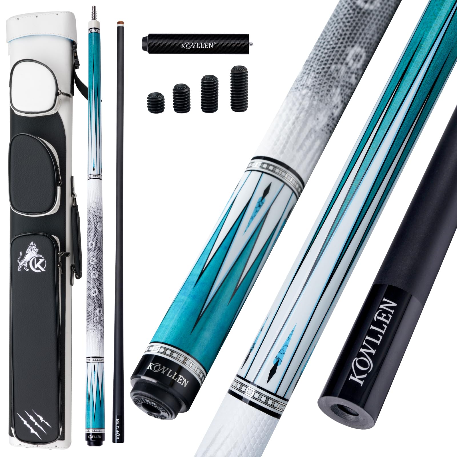 KONLLEN Carbon Fiber Pool Cue 2.0, 58-inch Low Deflection Billiard Stick for Adults with 12.5mm Tip and Pro Taper