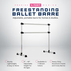 Vita Barre Portable Freestanding Double Ballet Barre, Prodigy, 4 Ft Bars, Satin Silver  Adjustable Height, Usa Made, Home Or Gym