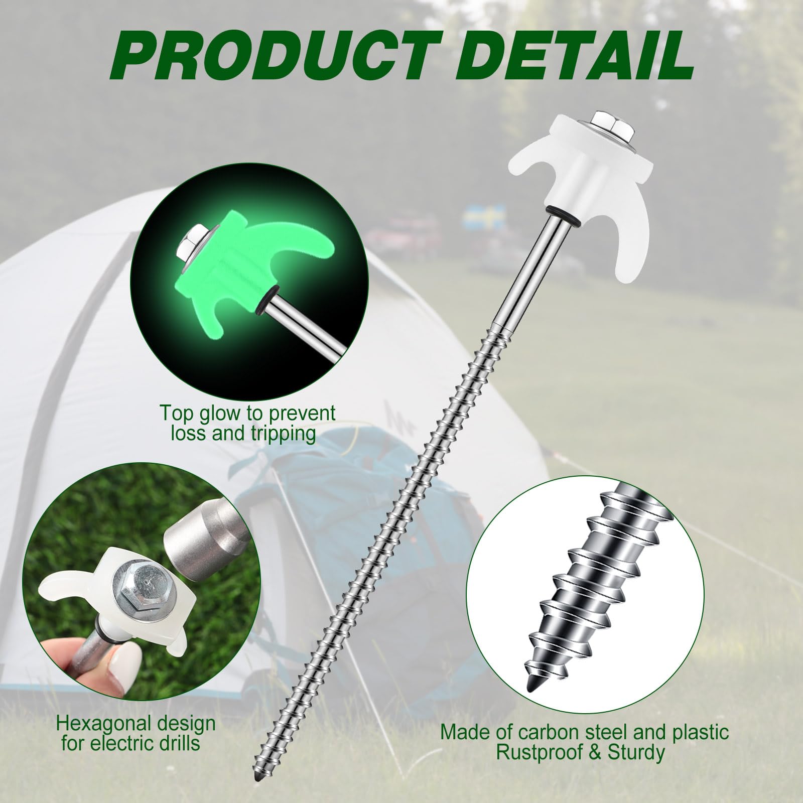Yaocom Ground Anchors Screw In 8 Inch Tent Stakes Heavy Duty Metal Stakes Threaded Hex Head Driver Tent For Camping Garden Infla