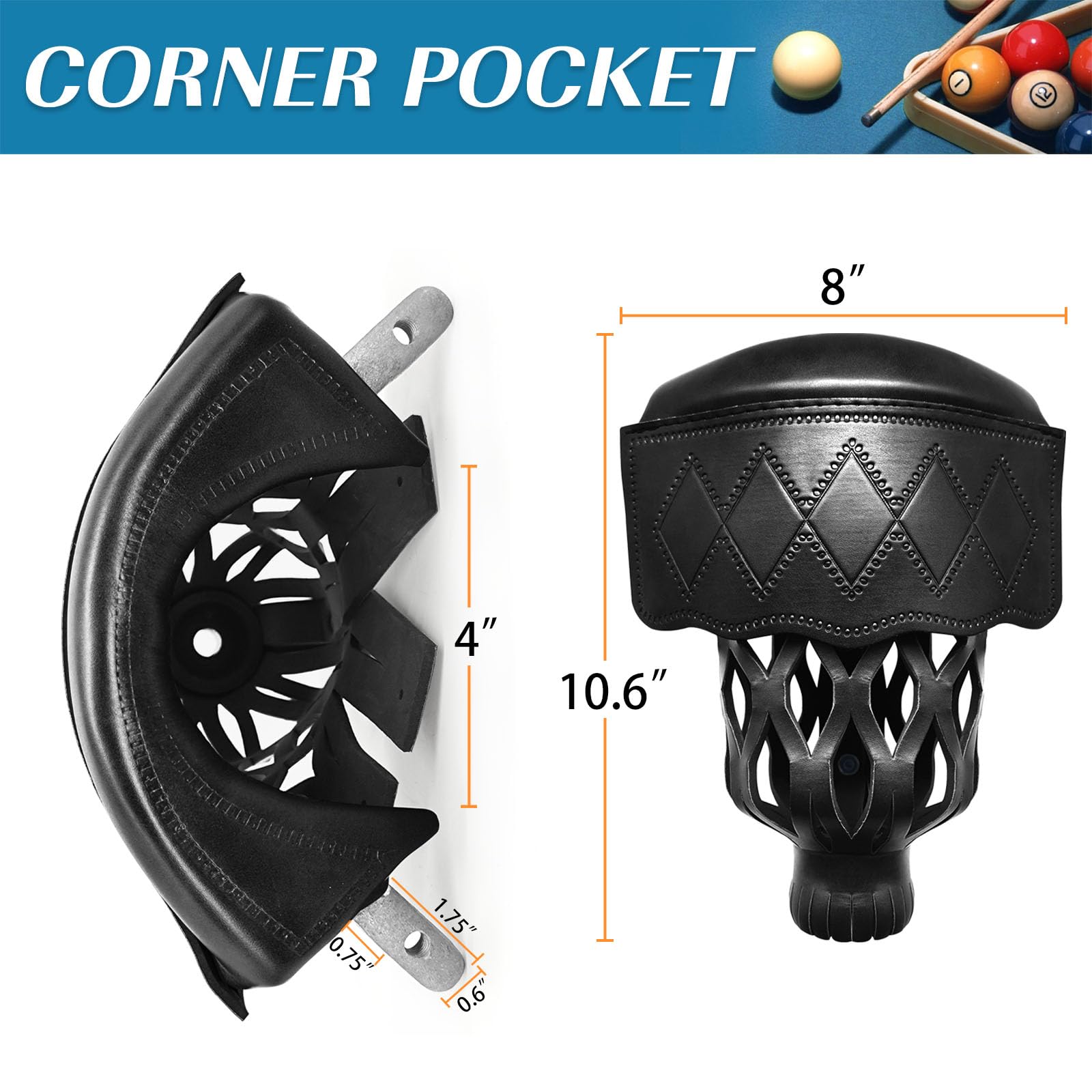 Moyansuper Billiard Pool Table Pockets Heavy Duty Pu Leather Billiard Pockets Set Of 6,Including 4 Corner Pockets And 2 Side Poc