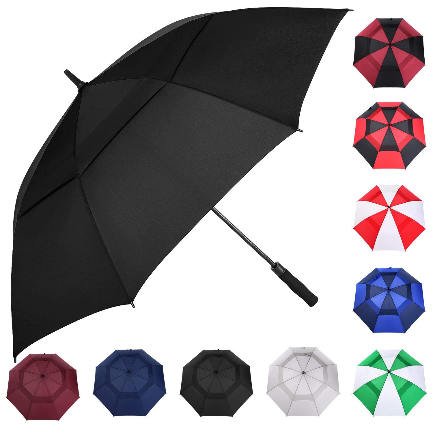 MRTLLOA Automatic Open Golf Umbrella, Extra-Large Oversized Double Canopy Vented Windproof Waterproof Stick Rain Golf Umbrellas 