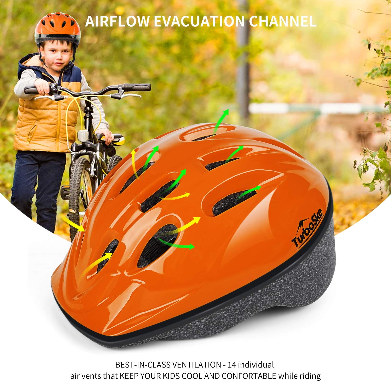 Turboske Toddler Kids Bike Helmet, Multi-Sport Helmet Size Adjustable For Boys And Girls (Glossy Orange, Small: 48-52Cm/18.8''-2