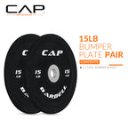 Cap Barbell Best Olympic Bumper Plate Set, Black With White Logo, 15 Lb Pair