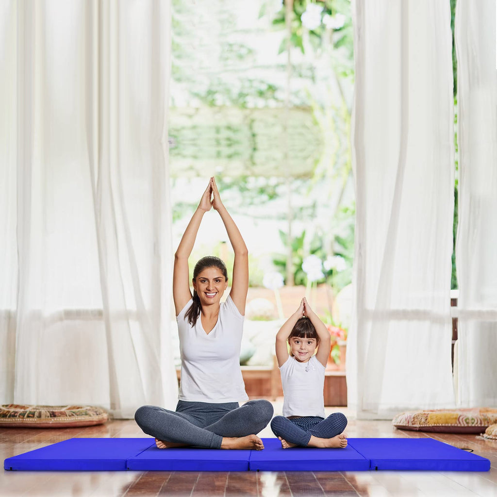 Gymax Gymnastics Mat, 4 X 8 X 2'' Folding Exercise Mat Thick W/Carry Handles & Sturdy Stitching Waterproof Pu Leather Cover, Tum