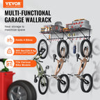 Vevor Bike Storage Rack Wall Mount Garage Bike Holder & 2 Shelves For 4 Bicycles
