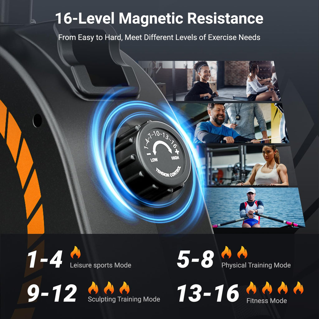 Dripex Rowing Machines for Home Use, Rowing Machine Magnetic Rower, 16 Levels of Workout Resistance, Max 350 LBS, Dual Slide Rai