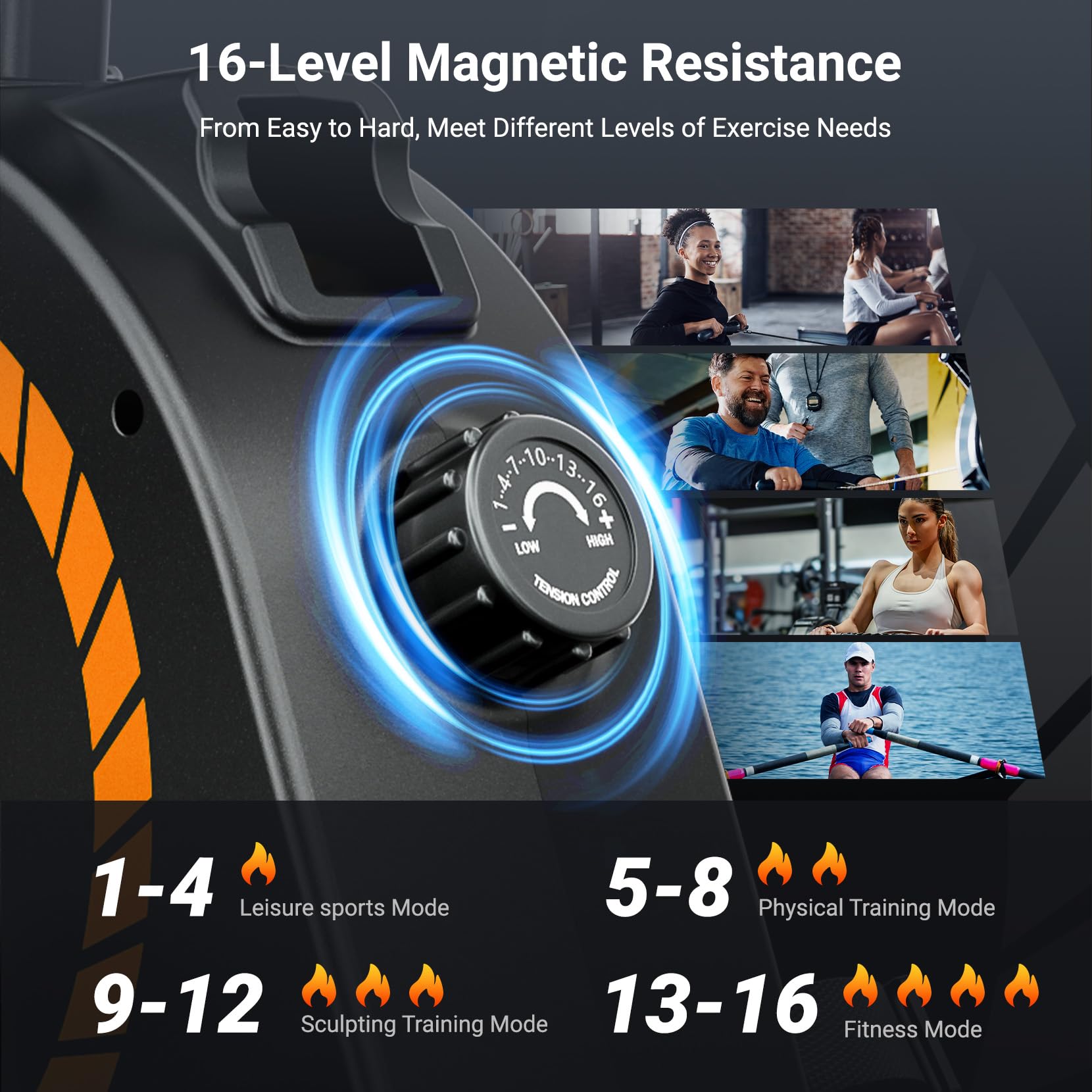 Dripex Rowing Machines for Home Use, Rowing Machine Magnetic Rower, 16 Levels of Workout Resistance, Max 350 LBS, Dual Slide Rai