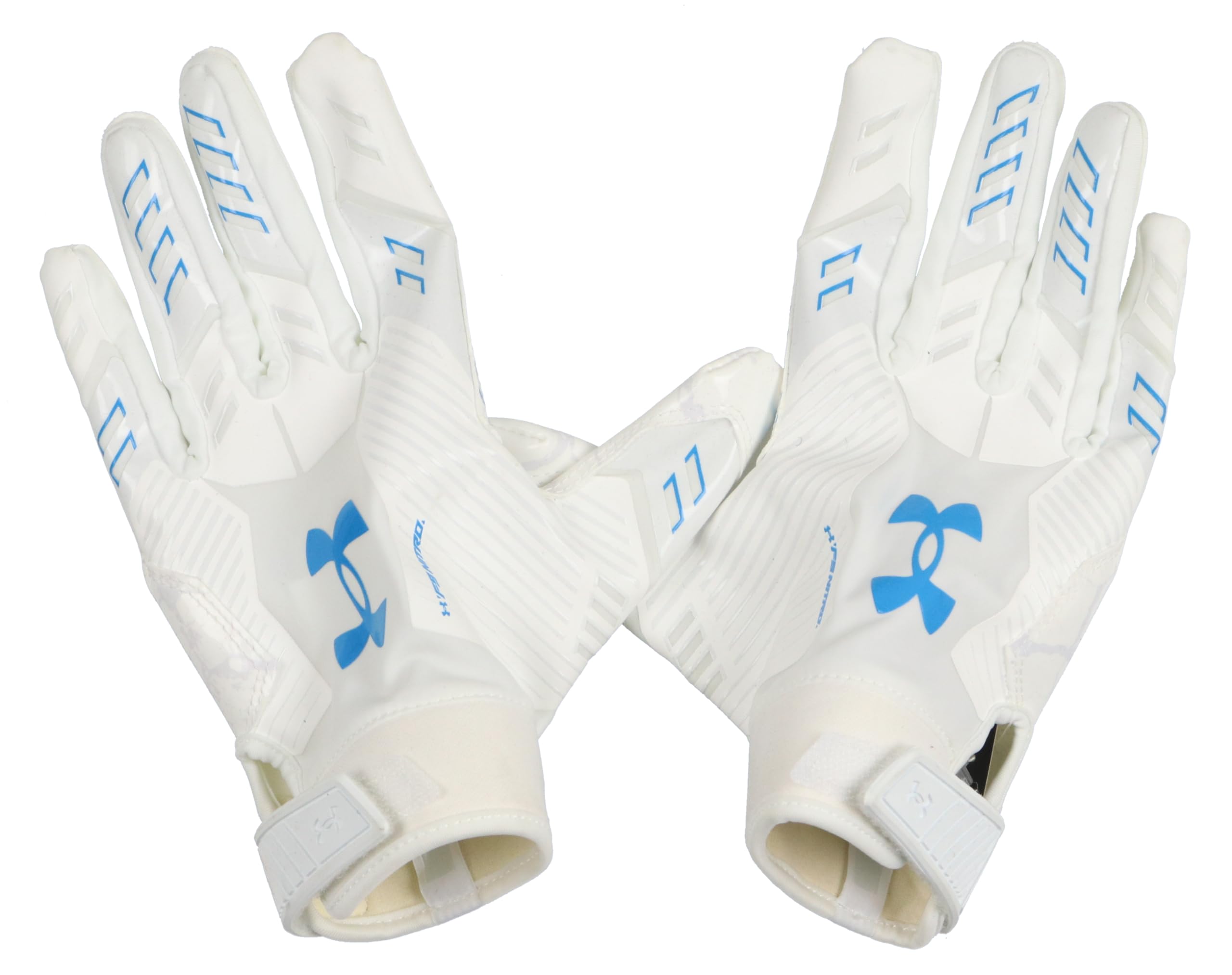 Under Armour Mens F9 Nitro Novelty Football Gloves, (100) White/Distant Gray/Metallic Capri, X-Large