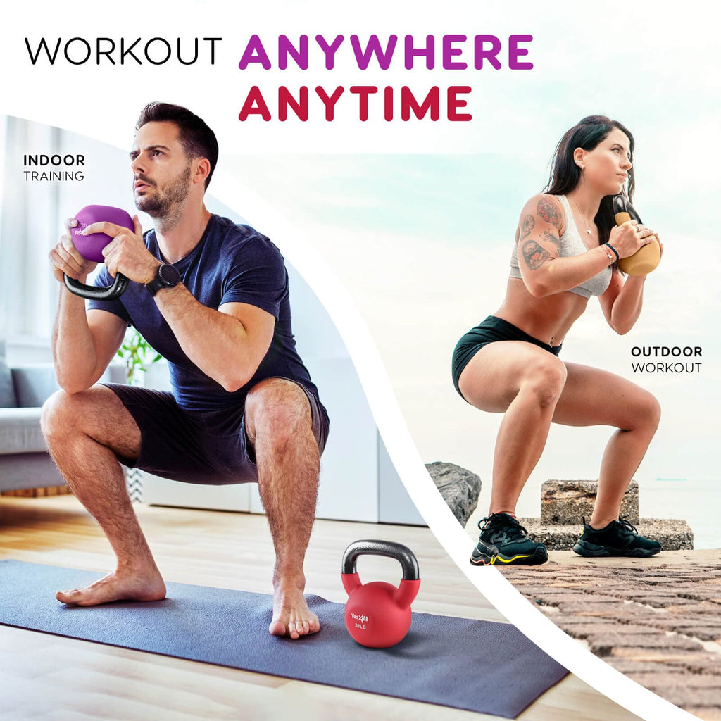 Yes4All Neoprene Coated & Kettlebell Sets - Hand Weights For Home Gym & Dumbbell Weight Set Training 35 Lb