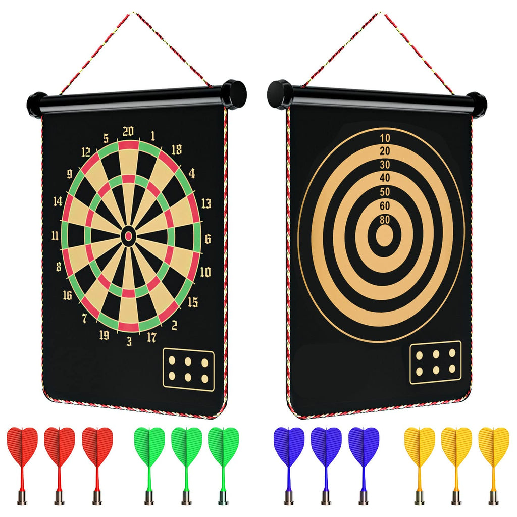 Mixi Magnetic Dart Board For Kids, Outdoor Toys Kids Games Double Sided Dart Board Games Set For Boys With 12 Darts, Best Toys G