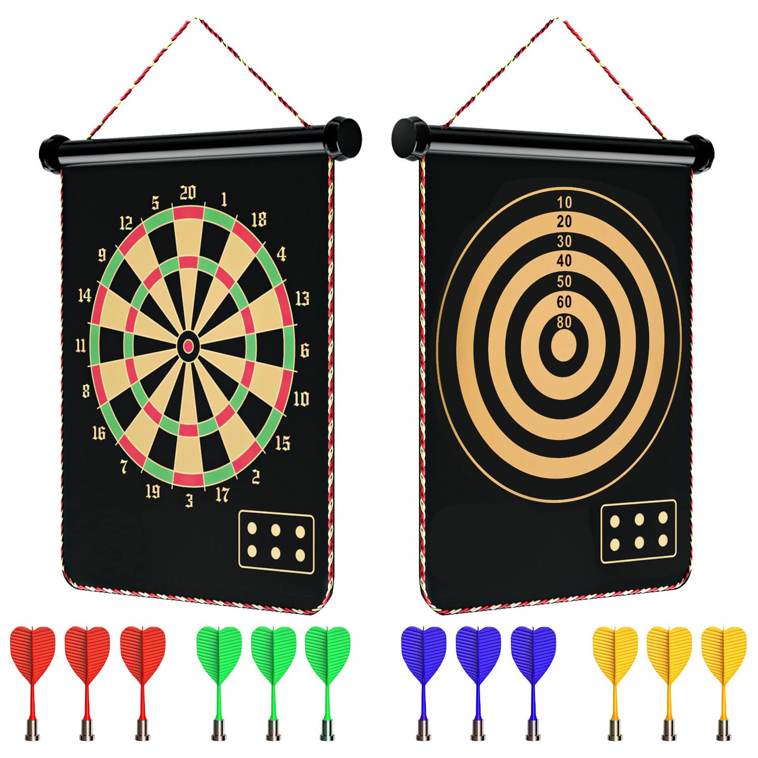 Mixi Magnetic Dart Board For Kids, Outdoor Toys Kids Games Double Sided Dart Board Games Set For Boys With 12 Darts, Best Toys G