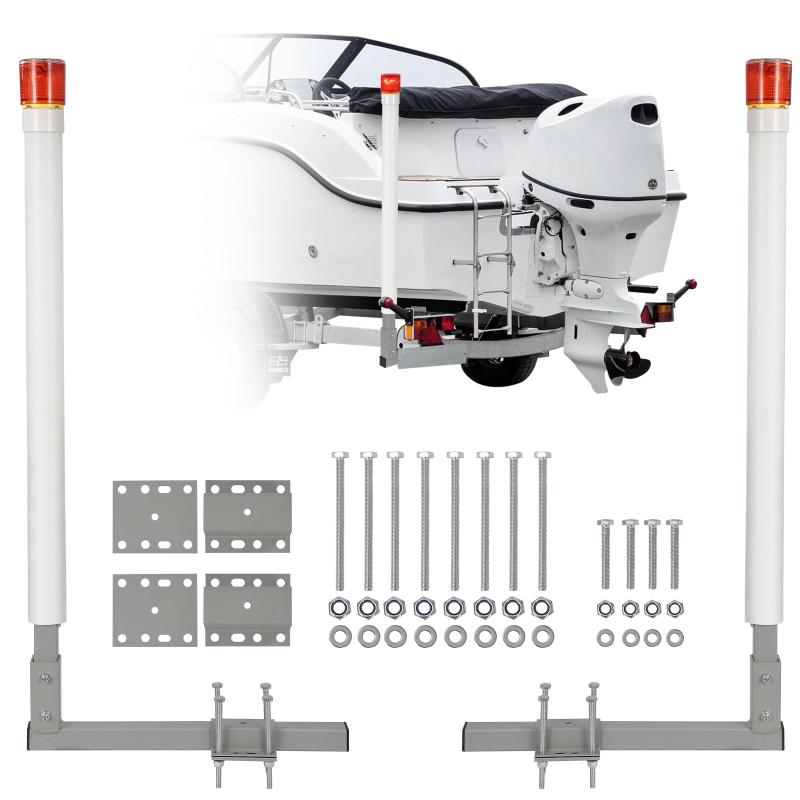 Garvee Adjustable 40 in Boat Trailer Guide Poles with Top Lights, 2PCS Rustproof Galvanized Steel with PVC Protection, 43 in Hei