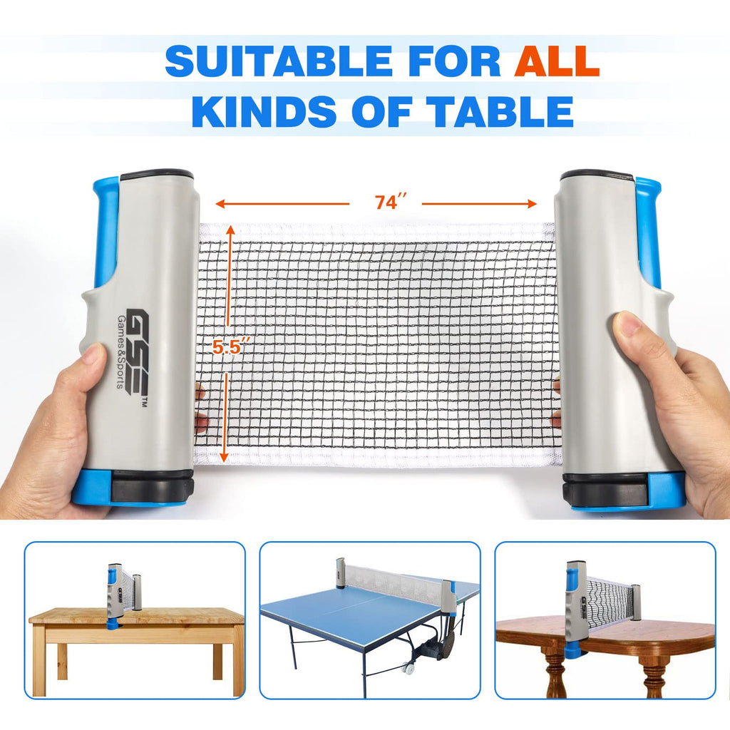 Gse Complete Ping Pong Game Set With Retractable Ping Pong Net & Post, 2 Paddles & 3 Ping Pong Balls. Anywhere To-Go Table Tenni