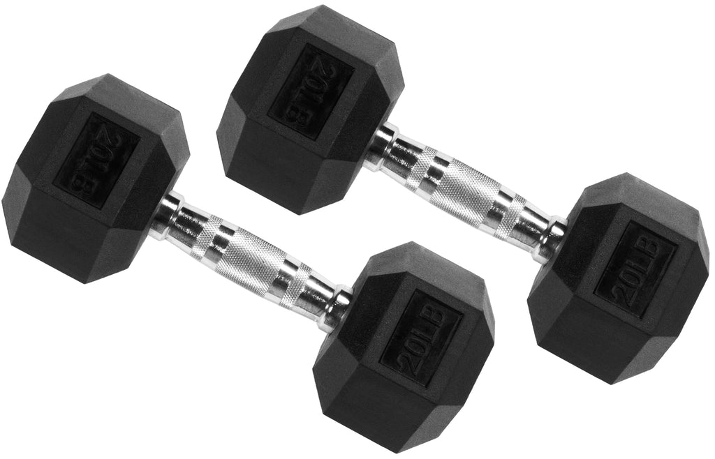 Signature Fitness Rubber Encased Hex Dumbbell, 20Lb Pair