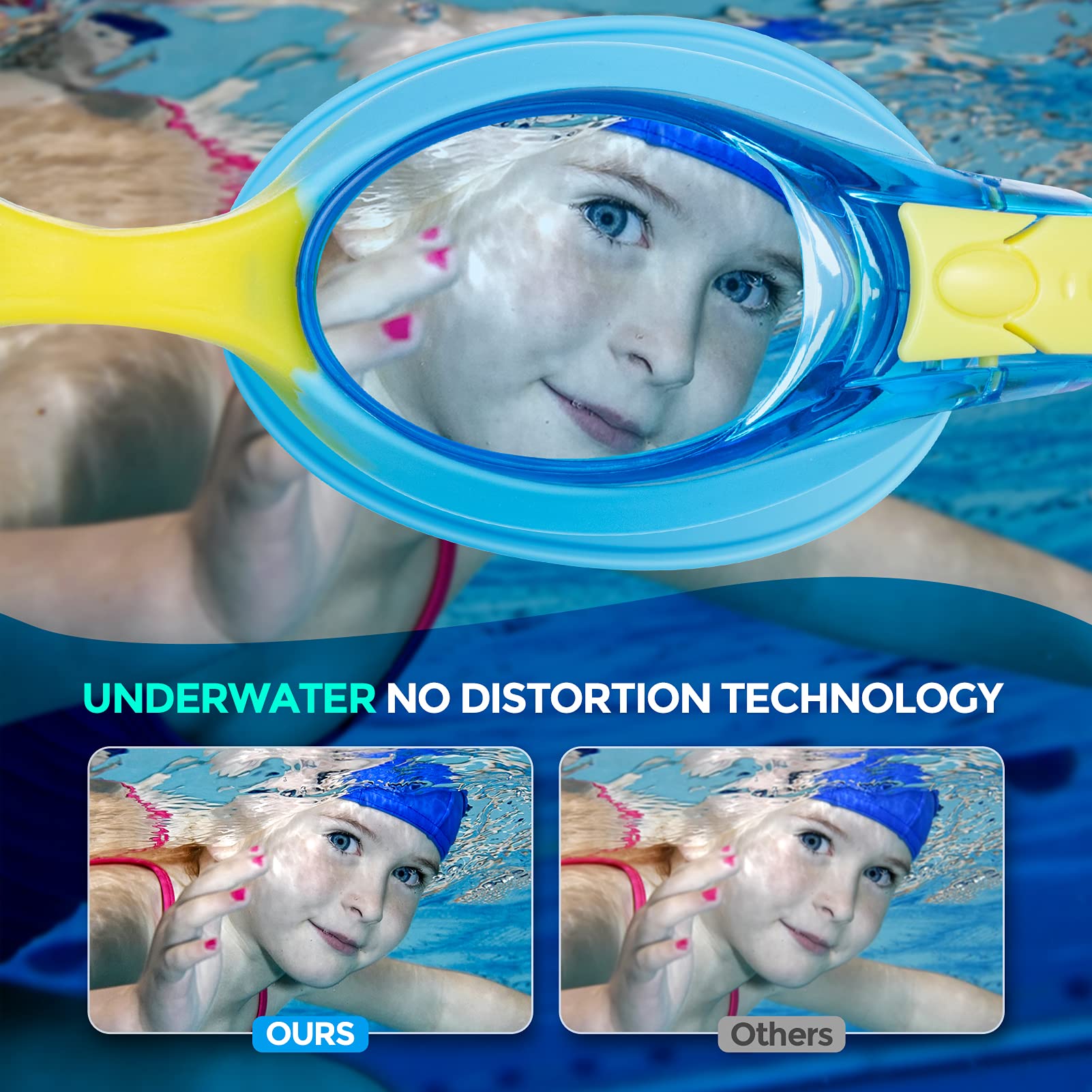 Portzon Unisex-Kids Swim Goggles,Anti Fog Goggles For Kids No Leaking Clear Vision Water Pool Swimming Goggles